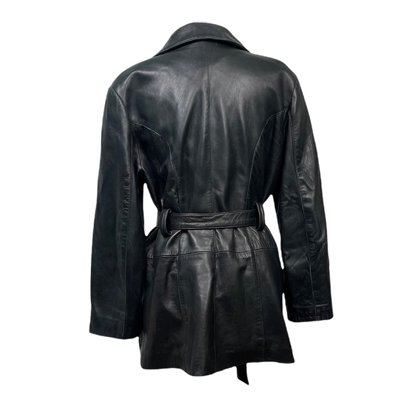 Red Kid Black Label Women's Black Belted Distressed Leather Jacket Sz Large USA - Picture 3 of 8